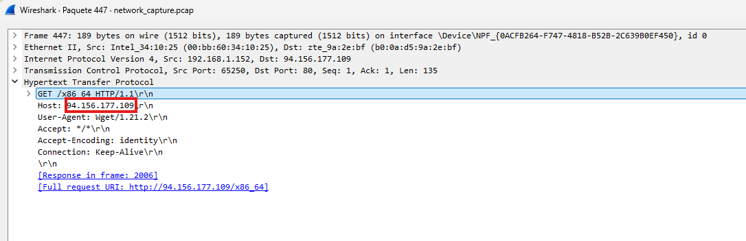 Detalle de paquete HTTP (Host del servidor)