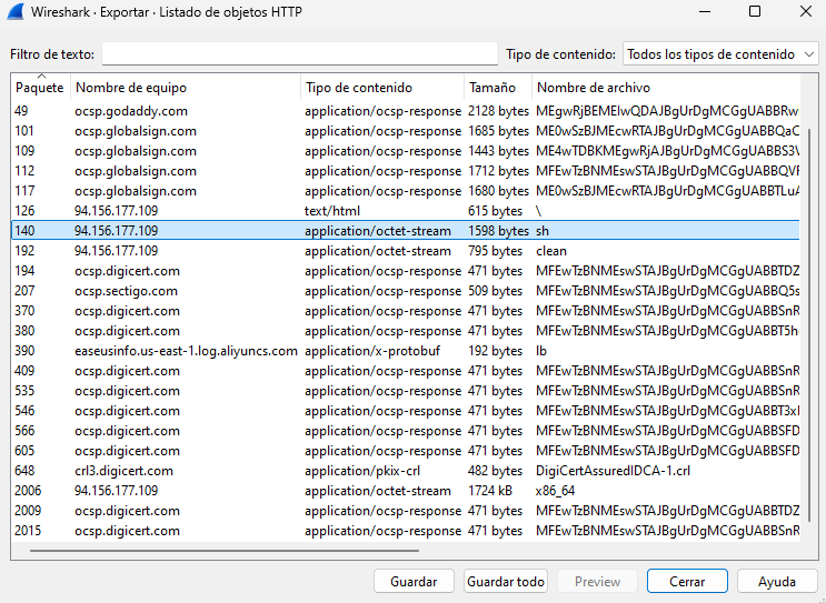 Export HTTP Objects: sh