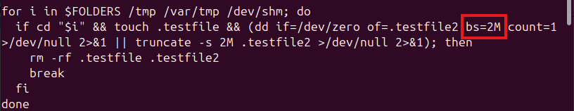 Tamaño del testfile2 (bs=2M)